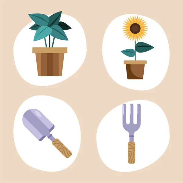 Four Gardening Nature Set Icons — Image vectorielle