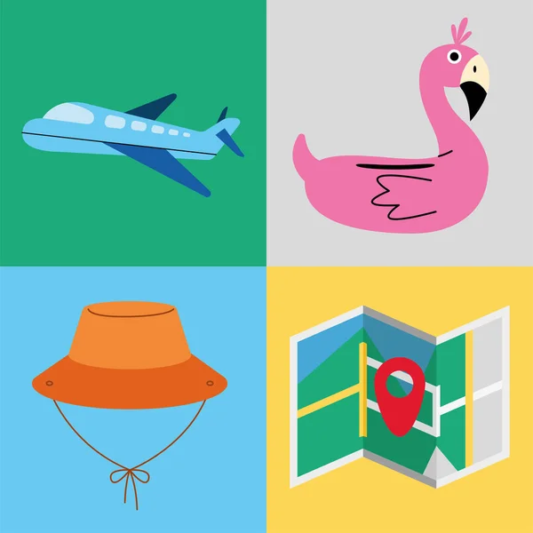 Travel Vacations Set Four Icons — Stockvector