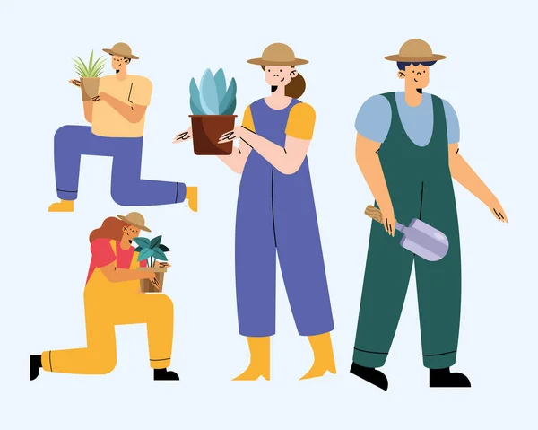 Gardeners Workers Characters Group —  Vetores de Stock