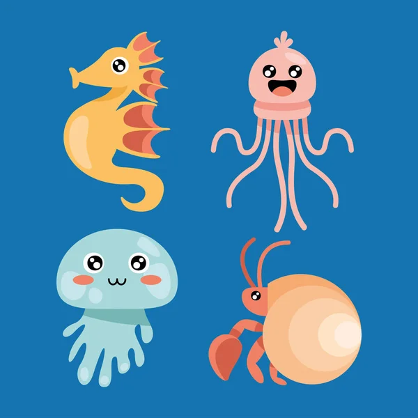 Sealife Animals Four Characters Group — Vector de stock