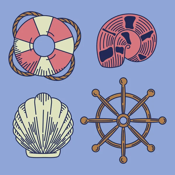 Nautical Retro Set Icons — Archivo Imágenes Vectoriales