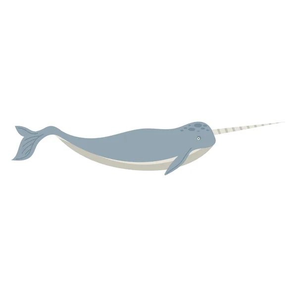 Narwhal Whale Animal Sealife Character — Stok Vektör