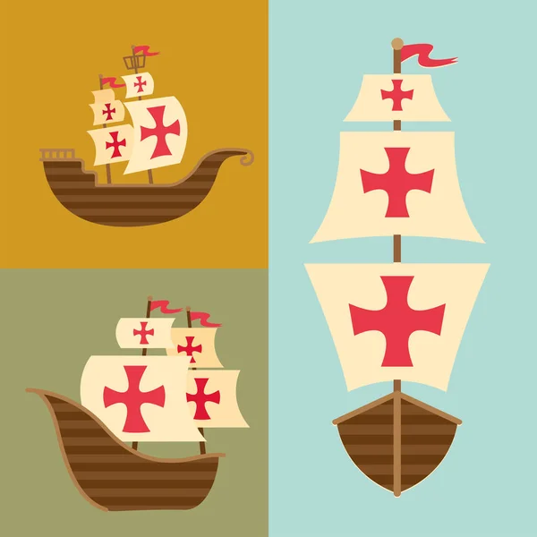 Happy Columbus Day Caravels Icons — Vector de stock