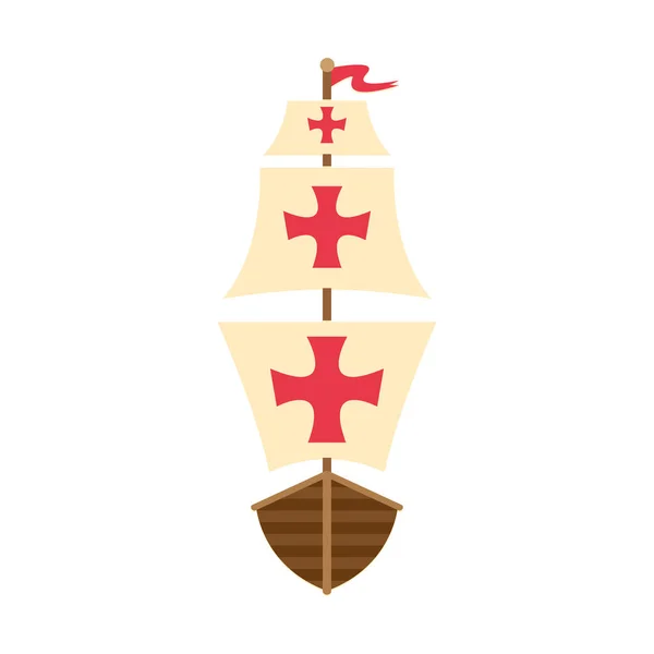 Columbus Caravel Ship Front Icon — 스톡 벡터