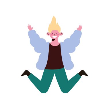 blond man jumping happy character