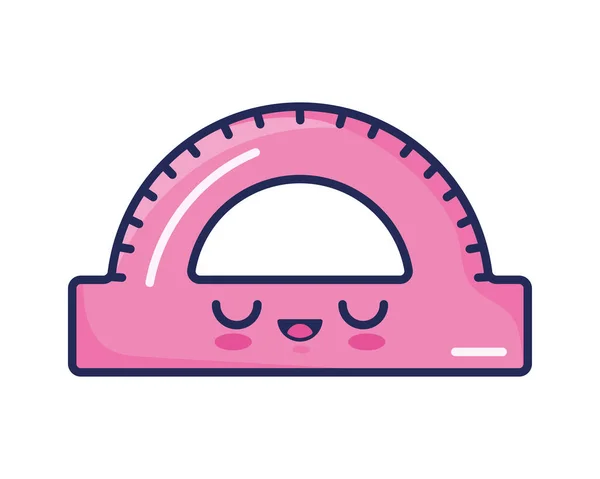 Pink Protractor Kawaii Style Character — Vetor de Stock