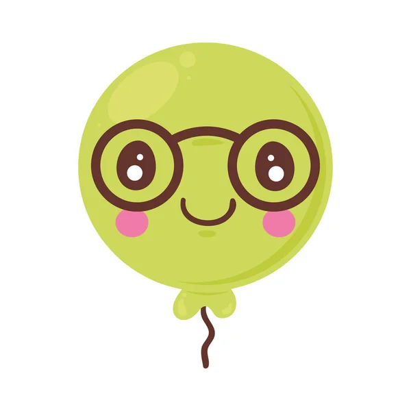 Green Balloon Helium Emoticon Character — Stockvector