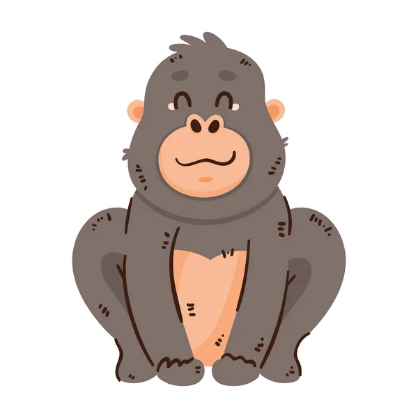 Gorilla Monkey Seated Animal Character - Stok Vektor