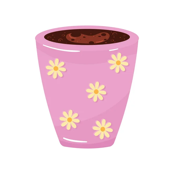 Pink Coffee Mug Flowers Icon — 스톡 벡터