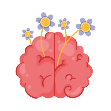 brain human with flowers icon
