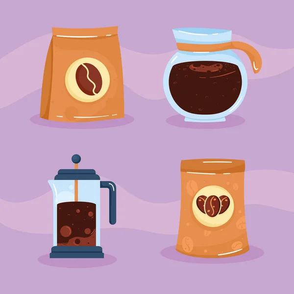 Vier Kaffee Drink Set Symbole — Stockvektor