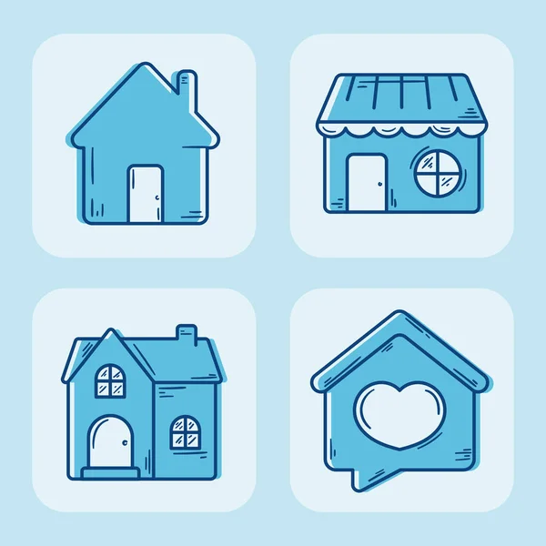 Four Real Estate Set Icons — Stock Vector