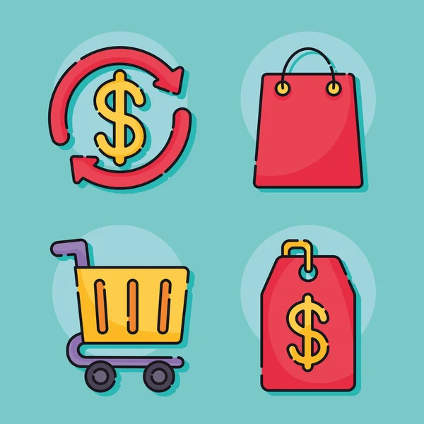 Four Marketing Commerce Set Icons — Archivo Imágenes Vectoriales