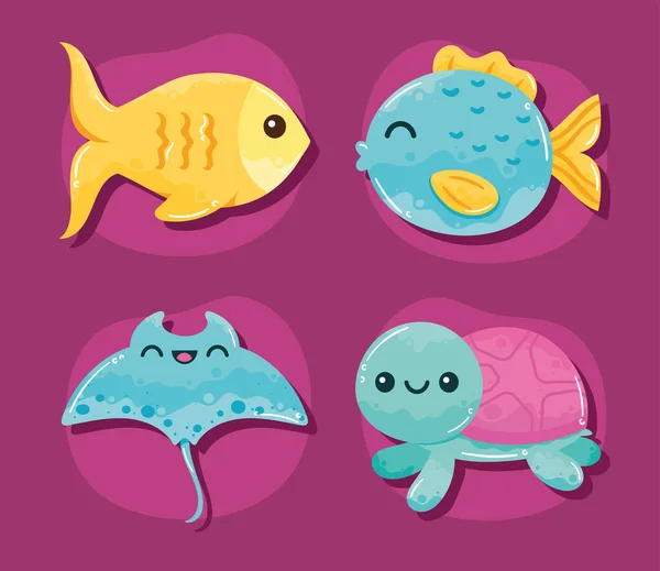 Four Cute Sealife Set Animals — Image vectorielle