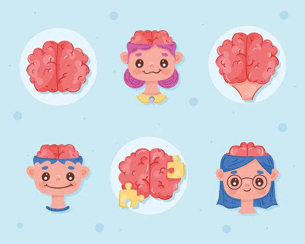 Six Brains Organs Set Icons —  Vetores de Stock