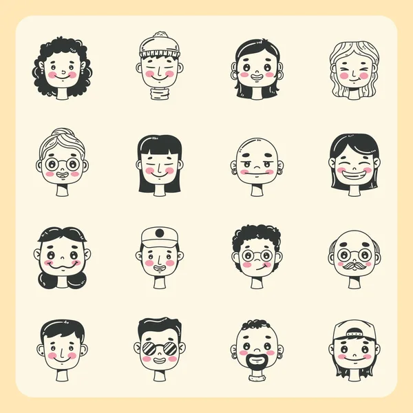 Sixteen Persons Heads Set Characters — Stock Vector