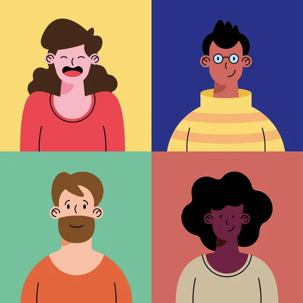 Four Diversity Persons Group Characters — Stock Vector