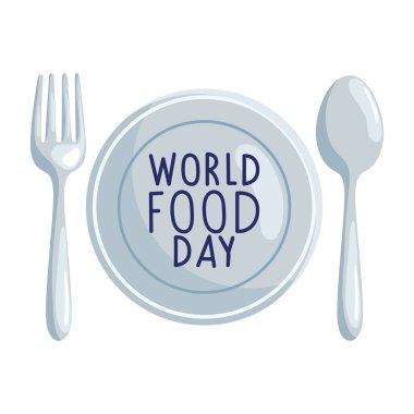 world food day lettering in dish and cutleries