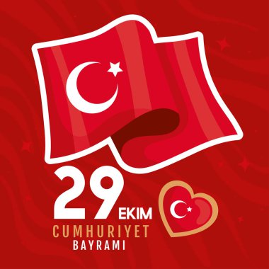29 ekim bayrami lettering card with flag