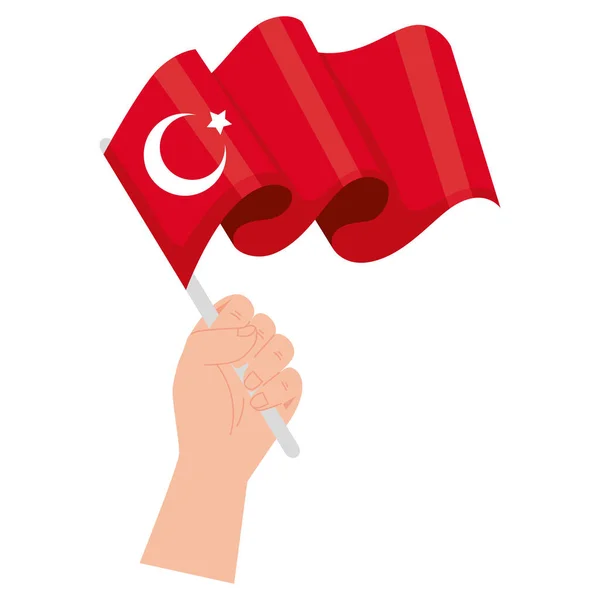 Hand Waving Turkey Flag Icon — ストックベクタ