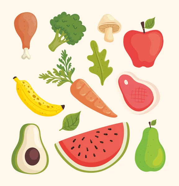 Healthy Fresh Food Pattern Background — ストックベクタ