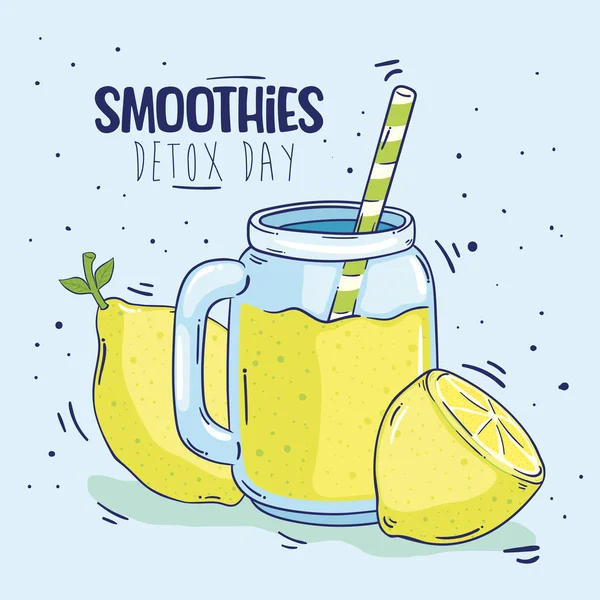 Lemon Smoothie Detox Day Lettering Card — Wektor stockowy