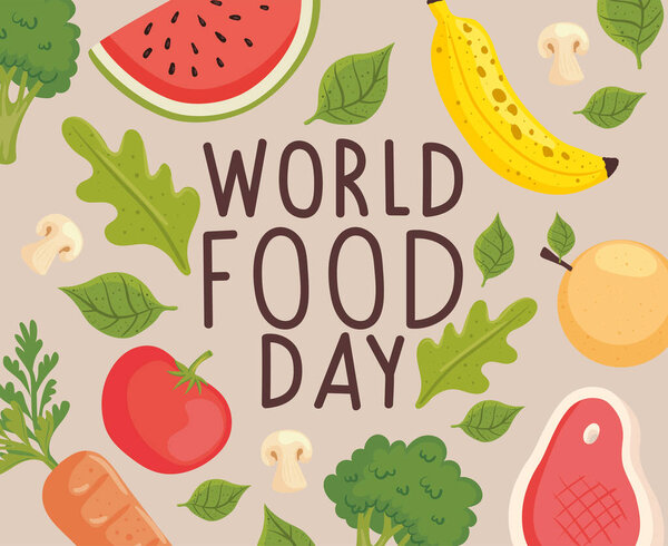 world food day postcard with fuits