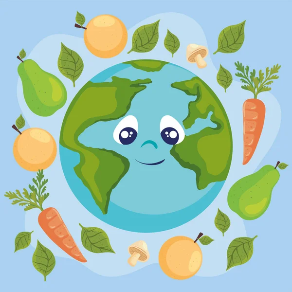 Earth Planet Healthy Food Icon — Stock Vector