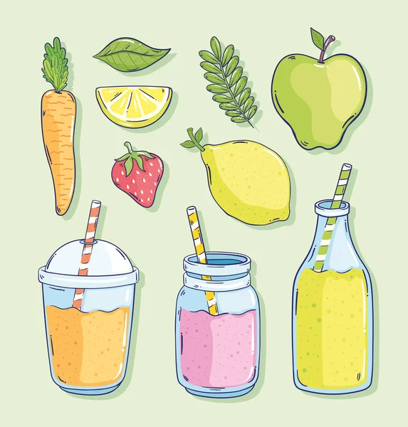 smoothies detox and fruits icons