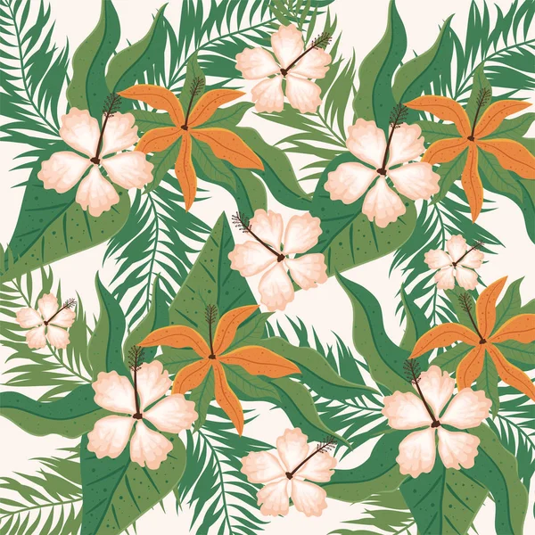 Leafs Flowers Jungle Pattern — Vettoriale Stock