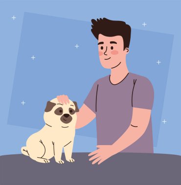 man caressing and dog character