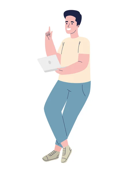 Man Using Laptop Device Tech — Image vectorielle