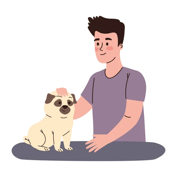 Male Owner Caressing Dog Character — Vetor de Stock