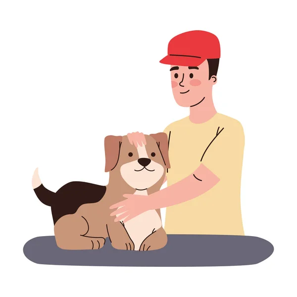 Owner Caressing Cute Dog Character — Vetor de Stock