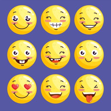 nine emojis faces set icons