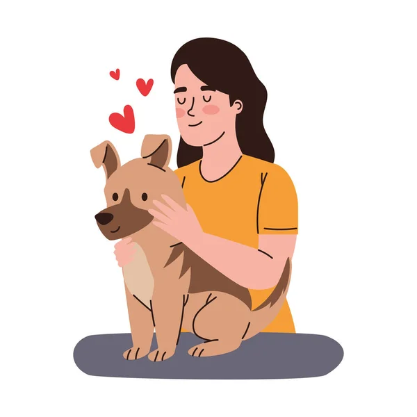 Female Owner Caressing Dog Character — 图库矢量图片