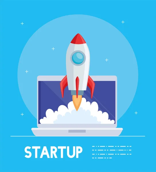Rocket Start Laptop Poster — Vector de stock