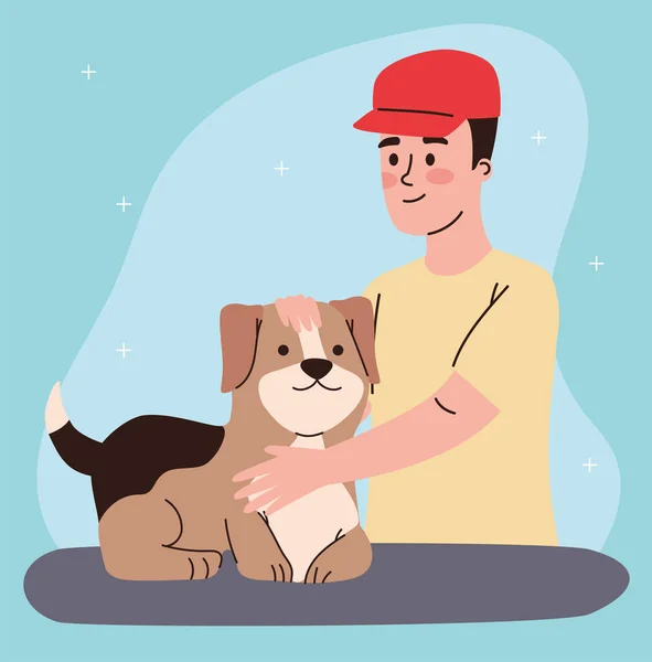 Male Owner Dog Character — Vetor de Stock