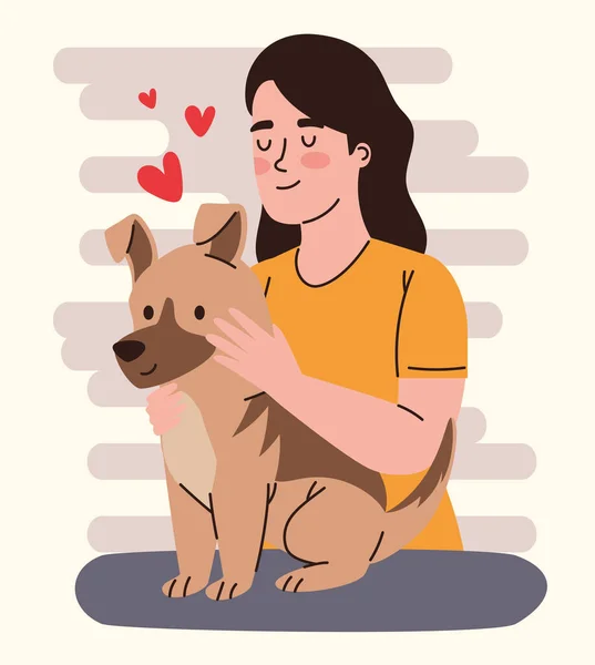 Woman Caressing Dog Character — 스톡 벡터