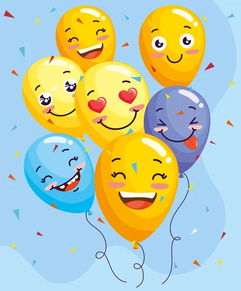 Balloons Helium Emojis Floating Characters — Stock Vector