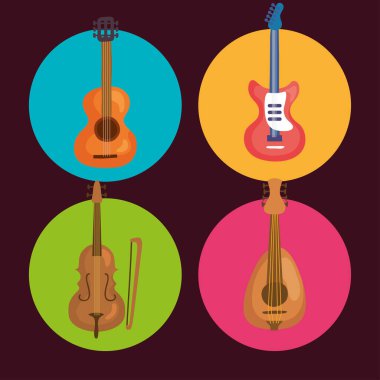 various musical instruments set icons