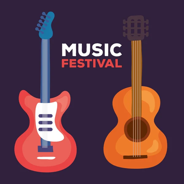 Music Festival Template Guitars — Vettoriale Stock