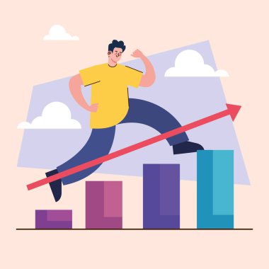 man running in statistics bars character