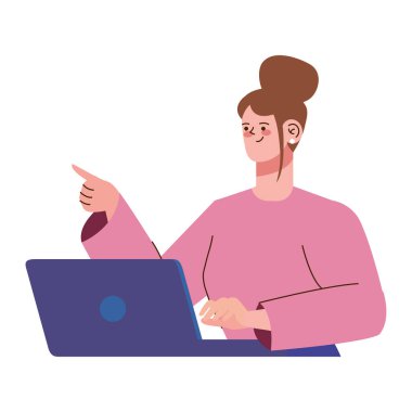 Dizüstü bilgisayar kullanan genç kadın.