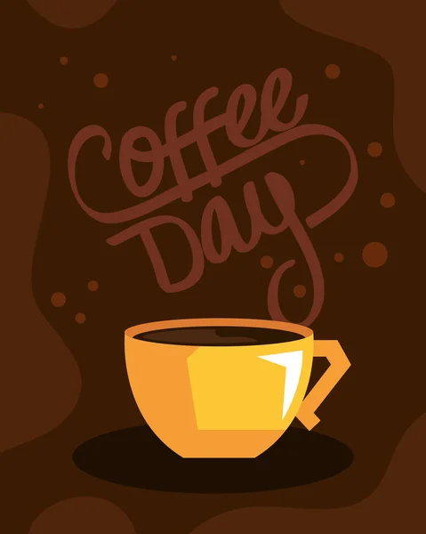 Coffee Day Lettering Card Cup — 图库矢量图片