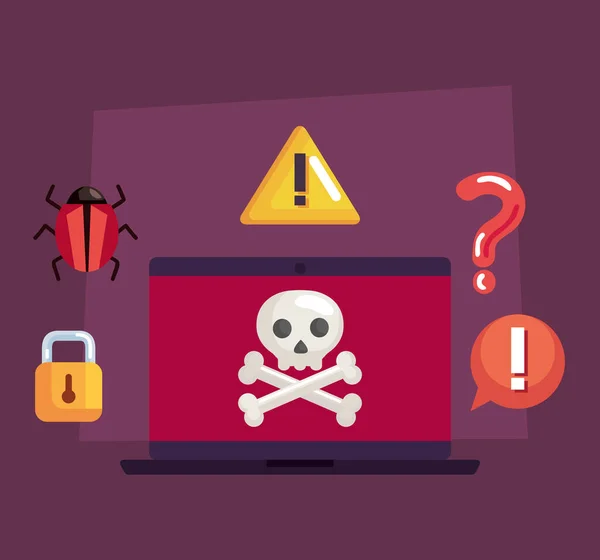 Cyber Fraud Laptop Icons — Stockový vektor
