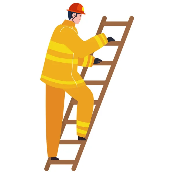 Firefighter Climbing Stair Hero Character — 스톡 벡터