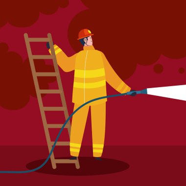 firefighter in stair with hose hero character