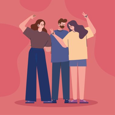 three persons characters friends group