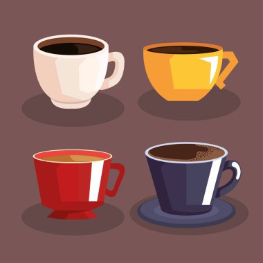 four coffee set cups icons